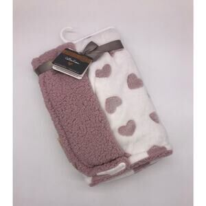 New Blankets & Beyond Dusty Rose Pink Sherpa Hearts Baby Blanket Valentine's Day